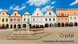  Presentation with czech republic - PPT theme consisting of vivid renaissance houses in telc background and a coral colored foreground