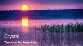  Presentation with beautiful moraine lake - Amazing PPT theme having vivid sunrise over the lake backdrop and a violet colored foreground