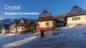  Presentation with unesco - Presentation design having vlkolinec-village-unesco-site background and a teal colored foreground