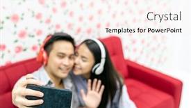  Presentation with saying goodbye - Cool new slide set with vlog-of-married-couple-sitting backdrop and a sky blue colored foreground