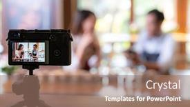  Presentation with social media camera - Cool new presentation with vlog-of-young-adult-asian backdrop and a coral colored foreground