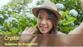  Presentation with young sing woman singing young - Presentation theme enhanced with vlog on cellphone and talk background and a tawny brown colored foreground