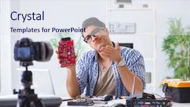  Presentation with computer repair - Audience pleasing presentation theme consisting of vlogger recording computer repair backdrop and a sky blue colored foreground