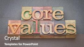  Presentation with color blocks - Beautiful presentation design featuring vlue gray - core values banner - word backdrop and a violet colored foreground