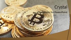  Presentation with bitcoins - Slides featuring vlue gray - golden bitcoins on grey background background and a  colored foreground