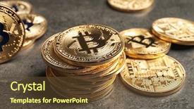  Presentation with bitcoins - Slides with vlue gray - golden bitcoins on grey background background and a  colored foreground