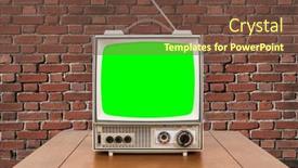  Presentation with green screen - PPT theme featuring vntage-portable-television-with-wood background and a tawny brown colored foreground