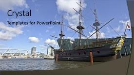 Presentation with ship - PPT layouts featuring voc ship in amsterdam harbor background and a light blue colored foreground