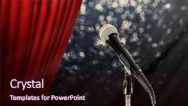  Presentation with empty stage - PPT theme featuring vocal cords - empty stage and microphone background and a wine colored foreground