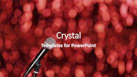  Presentation with theater curtains red draped stage - Amazing PPT theme having vocal cords - microphone on bright red background backdrop and a tawny brown colored foreground