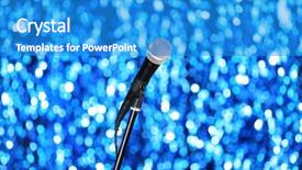 Presentation with stand up comedy 3d rendering - Slides having vocal cords - microphone on stand on blue background and a teal colored foreground