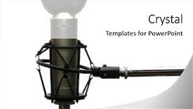  Presentation with microphone - Cool new slide deck with vocal cords - studio microphone on stand isolated backdrop and a  colored foreground