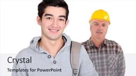  Presentation with next - Beautiful PPT theme featuring vocation education career - young man standing next backdrop and a light gray colored foreground