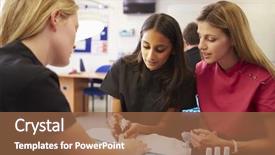  Presentation with helping students to succedd - Presentation design featuring vocational education - teacher helping students training background and a  colored foreground