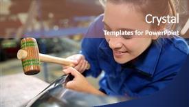  Presentation with racing car lanes - Cool new presentation theme with vocational school - coachbuilding sudent working on car backdrop and a  colored foreground