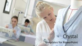  Presentation with mannequin - Presentation theme enhanced with vocational school - girl in dressmaking class working background and a  colored foreground