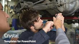  Presentation with mechanics - Presentation theme with vocational school - mechanics teacher with student background and a dark gray colored foreground