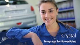  Presentation with mechanics - Audience pleasing PPT layouts consisting of vocational school - portrait of student girl backdrop and a ocean colored foreground