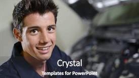  Presentation with mechanics - Amazing PPT theme having vocational school - portrait of student in auto backdrop and a dark gray colored foreground