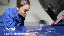  Presentation with vocational school - PPT layouts enhanced with vocational school - student girl in mechanics working background and a ocean colored foreground