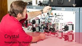  Presentation with motor control - Colorful presentation theme enhanced with vocational school - teacher or adult student working backdrop and a red colored foreground