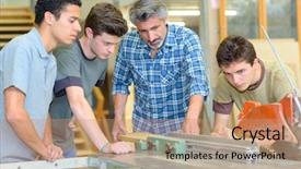  Presentation with vocational school - Colorful PPT theme enhanced with vocational school - woodwork class backdrop and a coral colored foreground