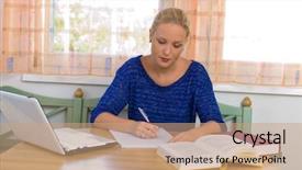  Presentation with vocational school - Theme consisting of vocational school - young student in studying background and a coral colored foreground