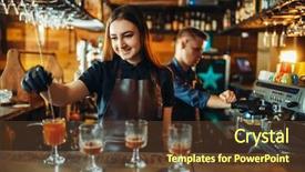  Presentation with bartender - PPT theme featuring vodka bottle - male and female bartender background and a tawny brown colored foreground