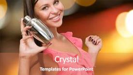  Presentation with city night - Theme enhanced with vodka bottle - young woman holding shaker background and a  colored foreground