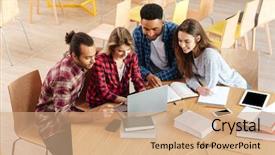  Presentation with students - Amazing slide deck having voeux - image of young concentrated students backdrop and a coral colored foreground