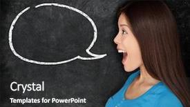 Presentation with black female - PPT layouts featuring voice - speech bubble woman student blackboard background and a dark gray colored foreground