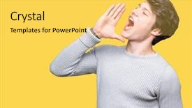  Presentation with winter - Theme having voice - young handsome man wearing winter background and a yellow colored foreground