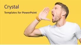  Presentation with hearing loss communication man - Beautiful slide set featuring voice communications - handsome man wearing casual white backdrop and a yellow colored foreground