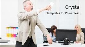  Presentation with angry - Cool new slides with voice customer - angry manager throwing away his backdrop and a white colored foreground