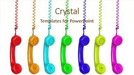  Presentation with cable - Presentation theme having voice customer - colorful phones hanging background and a cream colored foreground