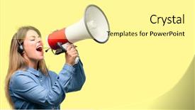  Presentation with call center - PPT theme enhanced with voice customer - consultant of call center woman background and a blonde colored foreground