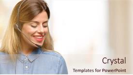  Presentation with call center management - Slide deck featuring voice customer - consultant of call center woman background and a lemonade colored foreground