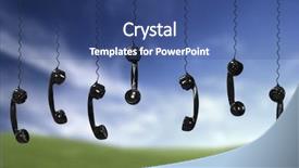  Presentation with green lucxury fashion - Slides enhanced with voice customer - multi old-fashioned telephones background and a ocean colored foreground