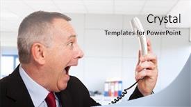  Presentation with yelling - PPT theme enhanced with voice customer - portrait of an angry businessman background and a light gray colored foreground