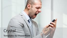  Presentation with voice customer - Colorful presentation theme enhanced with voice customer - portrait of an angry businessman backdrop and a light gray colored foreground