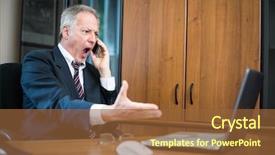  Presentation with angry miners - PPT layouts featuring voice customer - portrait of an angry businessman background and a tawny brown colored foreground