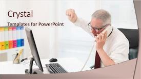  Presentation with young man on the phone - Cool new PPT theme with voice customer - portrait of an angry man backdrop and a lemonade colored foreground