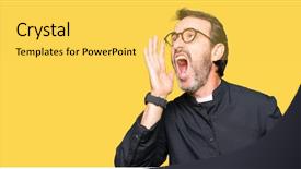  Presentation with communication - Colorful PPT theme enhanced with voice god - middle age priest man wearing backdrop and a yellow colored foreground