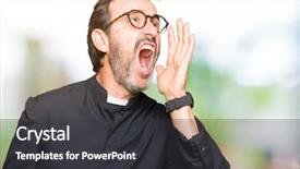  Presentation with hearing loss communication man - PPT layouts consisting of voice god - middle age priest man wearing background and a dark gray colored foreground