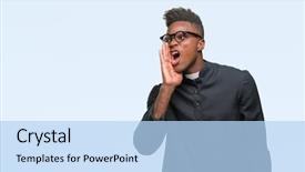  Presentation with african america - Presentation design featuring voice god - young african american priest man background and a  colored foreground