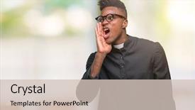  Presentation with god - Slide set consisting of voice god - young african american priest man background and a  colored foreground