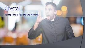  Presentation with christian holy communion concept bible - Amazing theme having voice god - young christian priest over isolated backdrop and a sky blue colored foreground