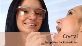  Presentation with doctor patient relations - Theme featuring voice hygeine - beautiful woman doctor comparing patient background and a  colored foreground