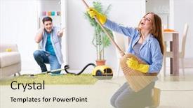  Presentation with cleaning - Colorful PPT theme enhanced with voice hygeine - young family cleaning the house backdrop and a  colored foreground