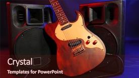  Presentation with microphone and synthesizer on concert - Slide set with voice signal - big black loudspeakers with electric background and a tawny brown colored foreground